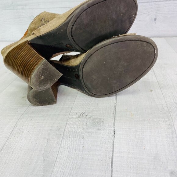 Lucky Brand LISTANA Taupe Rose  Leather Suede Peep Toe Heel Bootie Shoe Size 9 M - Picture 9 of 13